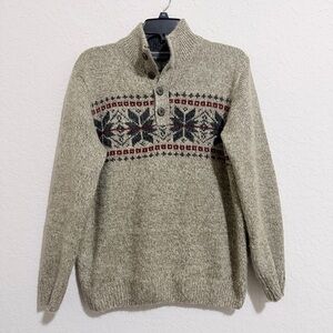 Tricots St. Raphael Men's Henley Neck Snowflake Pattern Sweater Size M Very Warm